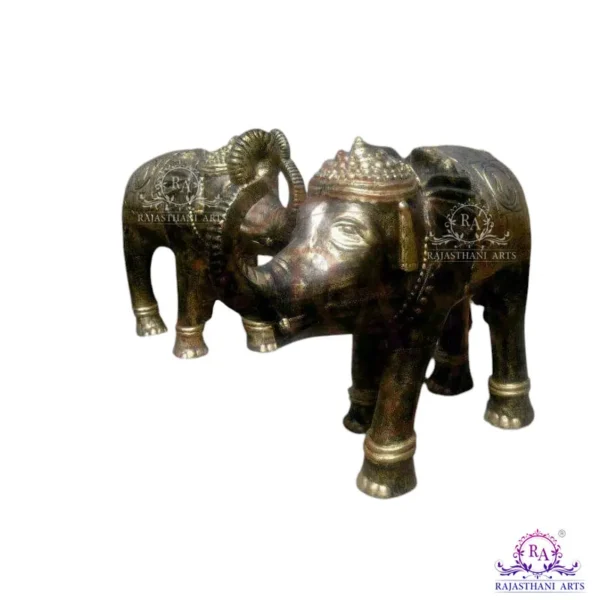 Golden Brown Glass Fiber Elephant Pair Statue