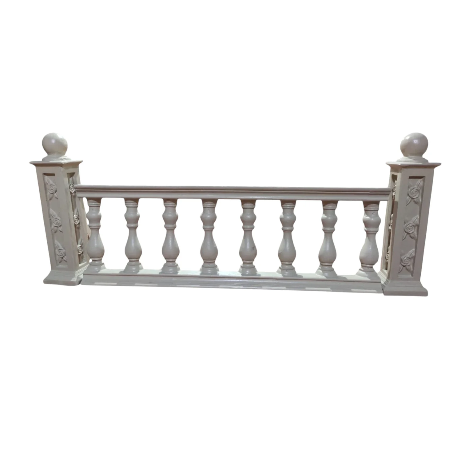 Classic Decorative Glass Fibre Balustrade Railing – White Finish with Floral Pillars