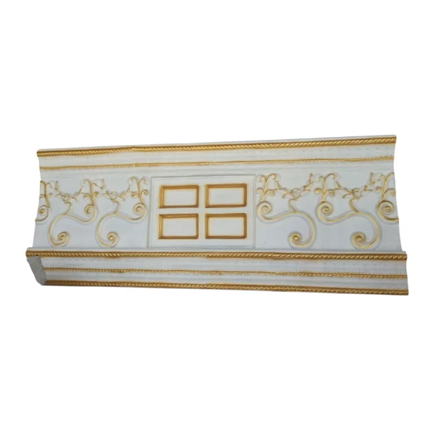 Luxurious Decorative Crown Glass Fiber Molding – White & Gold Ornate Design