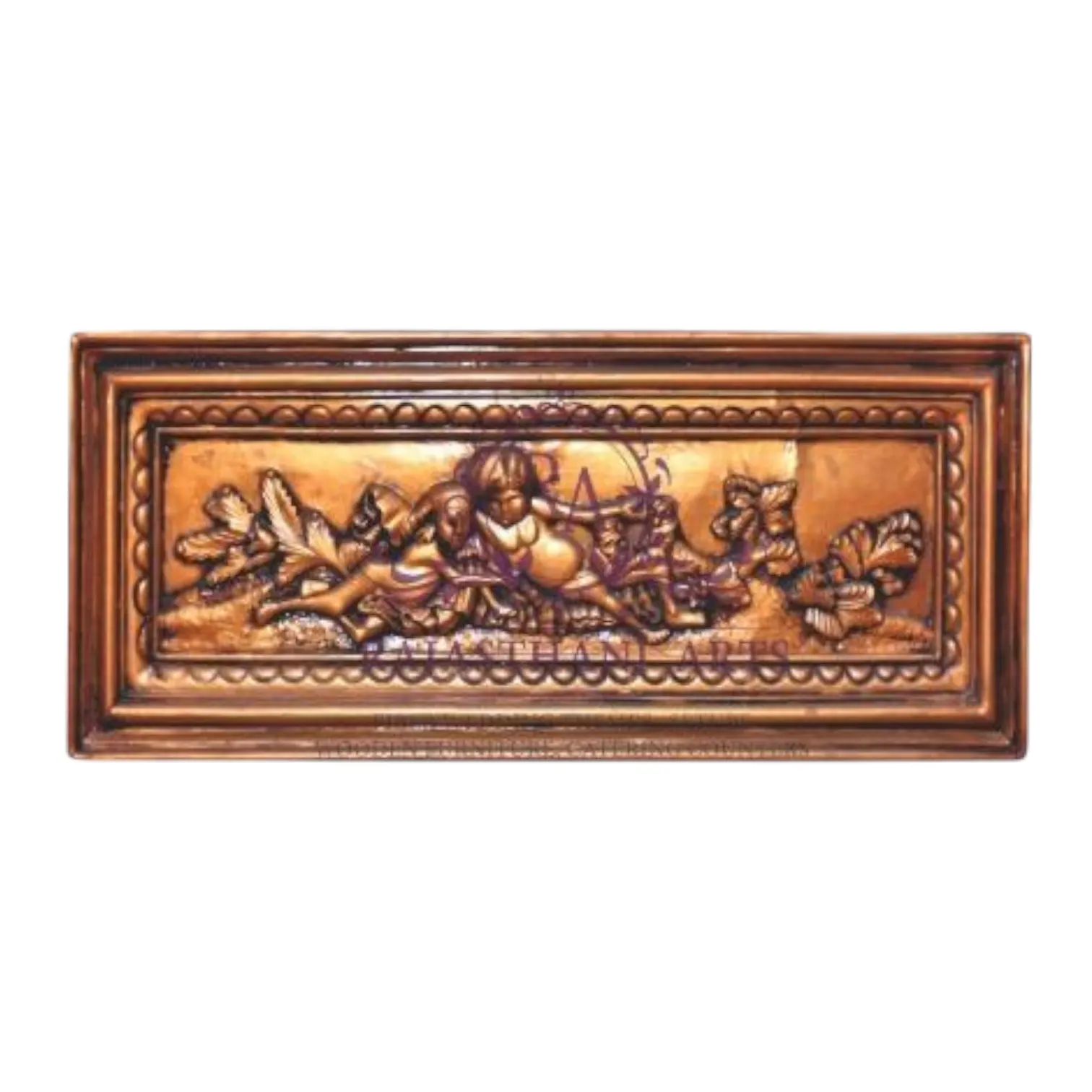 Classic Cherub & Floral Relief Glass Fiber Wall Panel – Antique Wood Finish