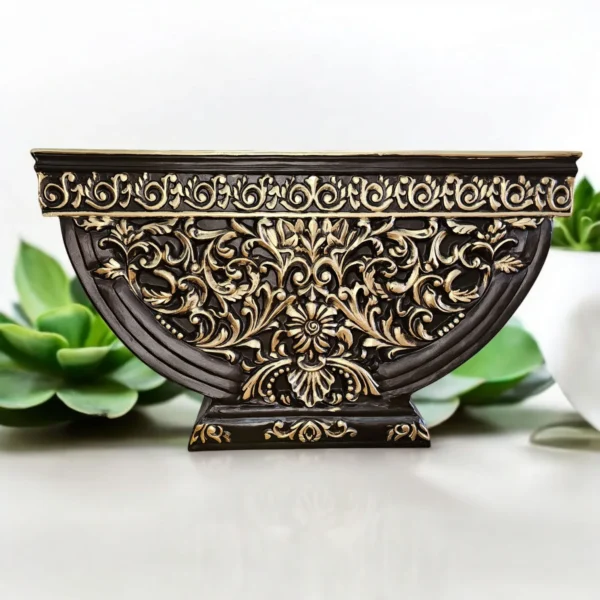 Vintage Ornate Wall Shelf Bracket – Hand-Carving Half-Moon Design in Black & Antique Gold