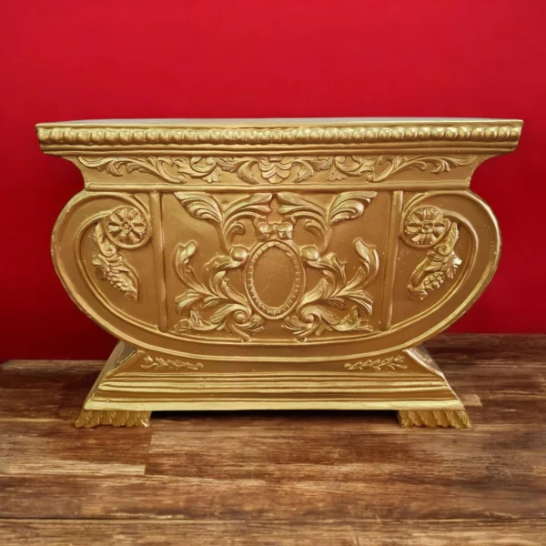 Royal Gold Decorative Pedestal Stand – Baroque Floral Relief Design