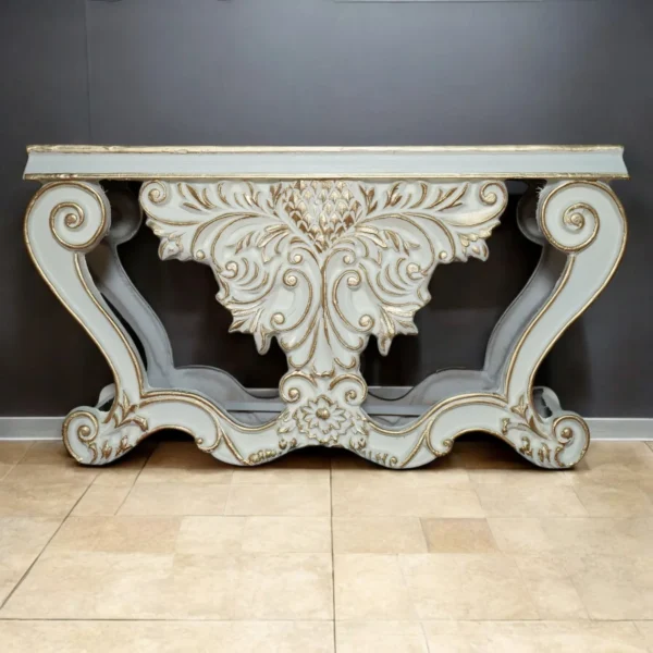 Ornate Vintage Baroque Console Table – Handcrafted Antique Finish with Gold Accents
