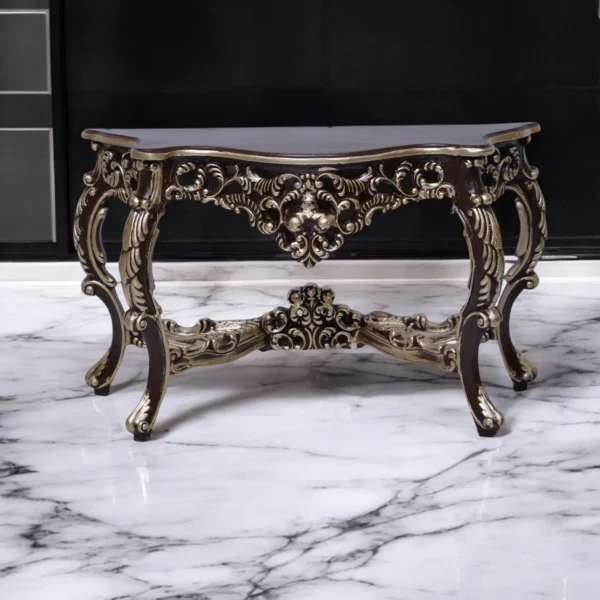 Luxury Baroque Carving Console Table – High Gloss Black & Antique Gold Finish