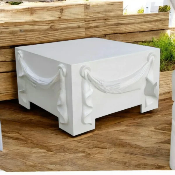 Modern Classic White Cube Table – Draped Relief Design for Indoor & Outdoor Use