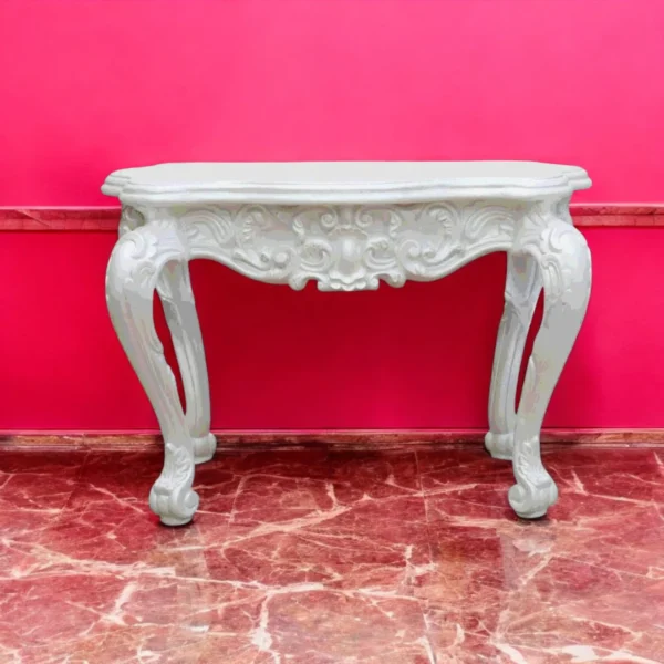 Wooden White Consoule With Hand Carving
