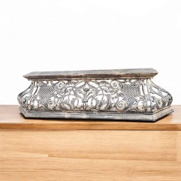 Vintage Ornate Scrollwork Pedestal Riser – Antique Silver Finish